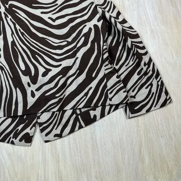 Michael Kors Brown Zebra Animal Print Linen Tailored Short Blazer Jacket 8 Chic - Picture 10 of 15